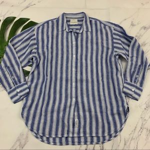 J.Crew blue white striped relaxed fit Baird McNutt Irish linen button up shirt